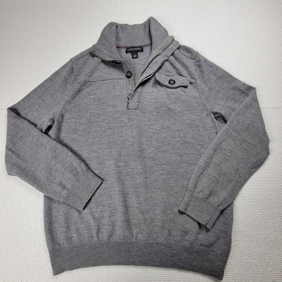 Banana Republic Merino Wool 1/4 Zip‎ Button Gray Pullover Mens Size Medium - Picture 1 of 8
